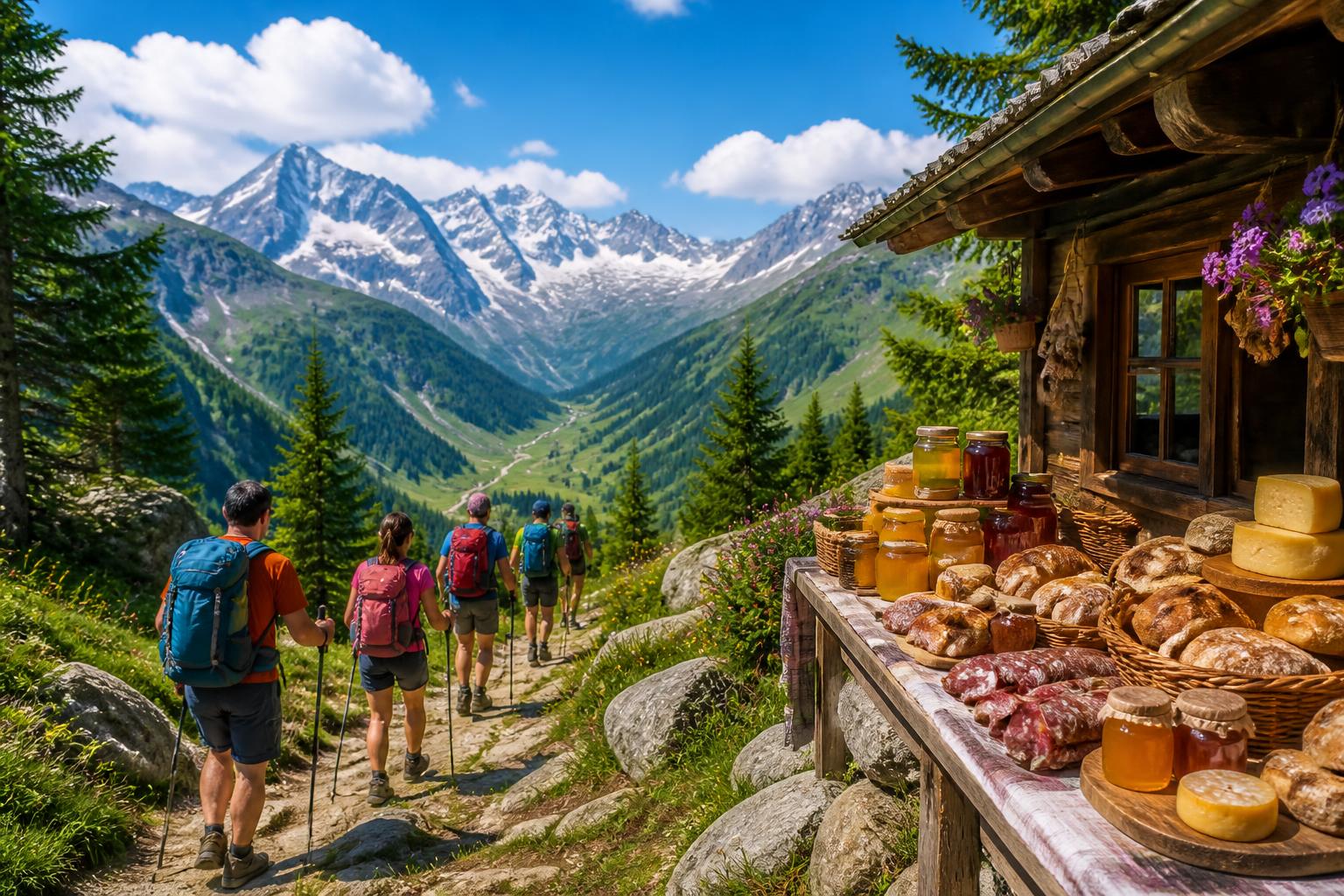 découvrez la randonnée en montagne tout en dégustant des produits locaux authentiques. explorez des sentiers pittoresques et savourez les spécialités régionales durant votre aventure.