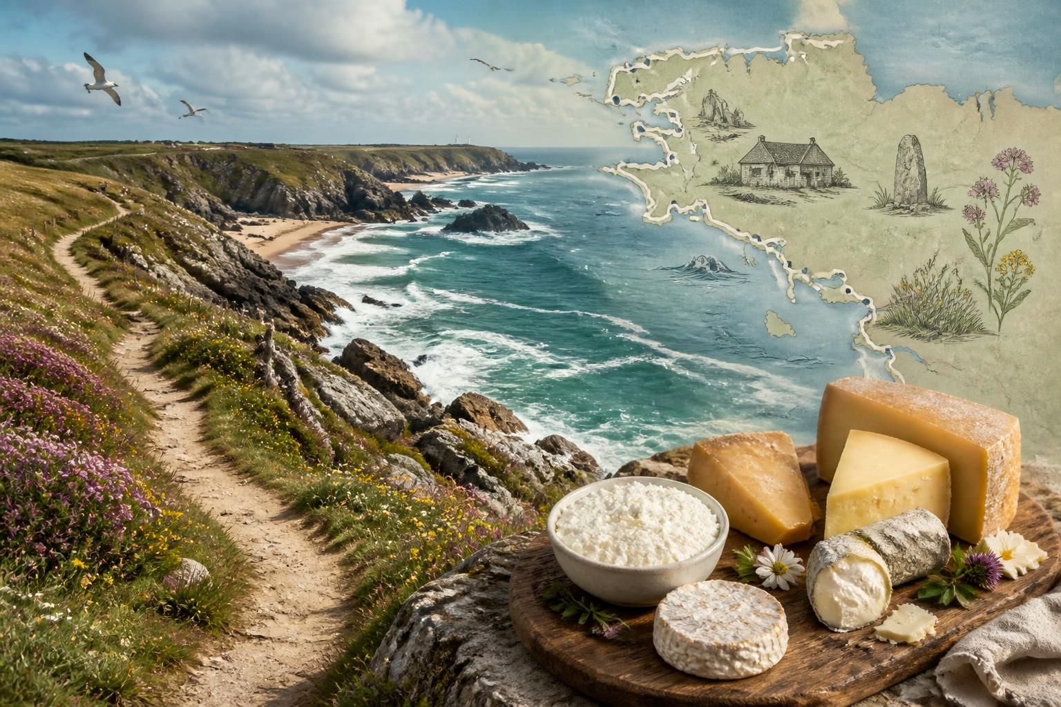 découvrez le gr34 en bretagne, le sentier des douaniers offrant des paysages côtiers exceptionnels et une dégustation des fromages locaux typiques de la région.