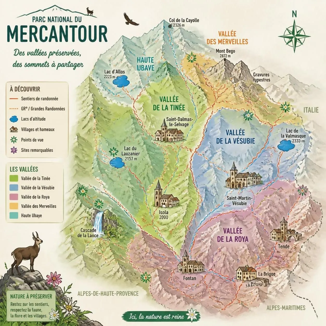 explorez les randonnées dans le parc national du mercantour et découvrez les vallées secrÚtes des alpes-maritimes, entre paysages majestueux, sommets impressionnants et spécialités locales authentiques.