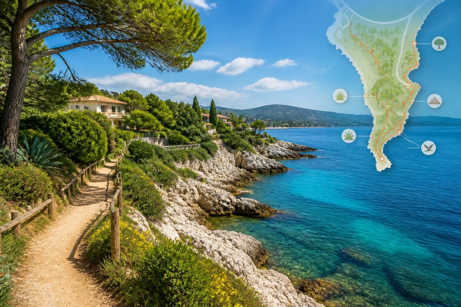 découvrez le sentier de tire-poil au cap d'antibes, un magnifique sentier littoral offrant des vues imprenables sur la côte d'azur entre mer et nature.