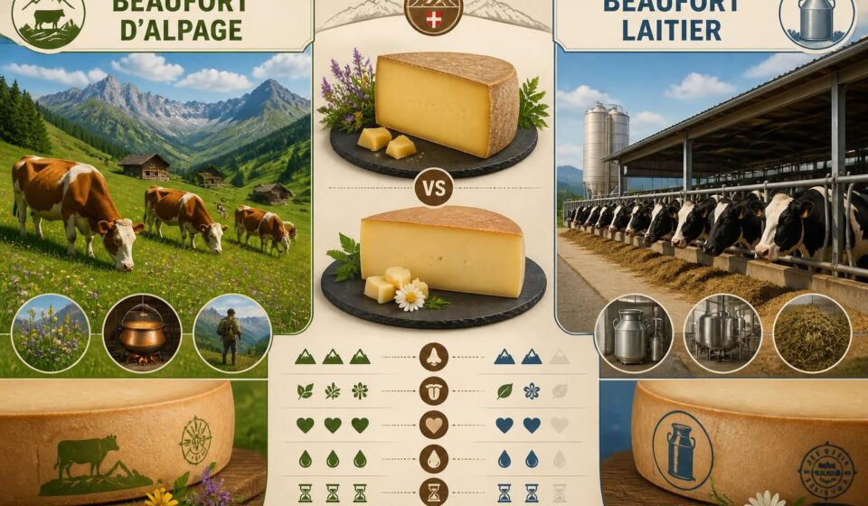 découvrez les différences de goût entre le beaufort d'alpage et le beaufort laitier, et apprenez à les reconnaître facilement en magasin pour choisir le fromage qui vous convient.