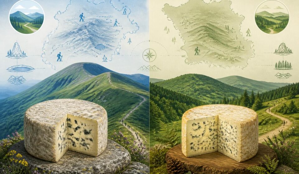 découvrez les différences entre le bleu d'auvergne et la fourme d'ambert, deux fromages emblématiques issus de massifs distincts, accompagnés de deux randonnées incontournables à explorer.