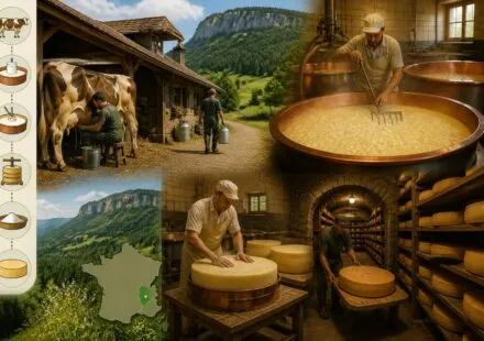 découvrez le voyage du comté aop, de la traite des vaches à la cave d'affinage dans le jura, et comprenez les étapes clés de sa fabrication traditionnelle.