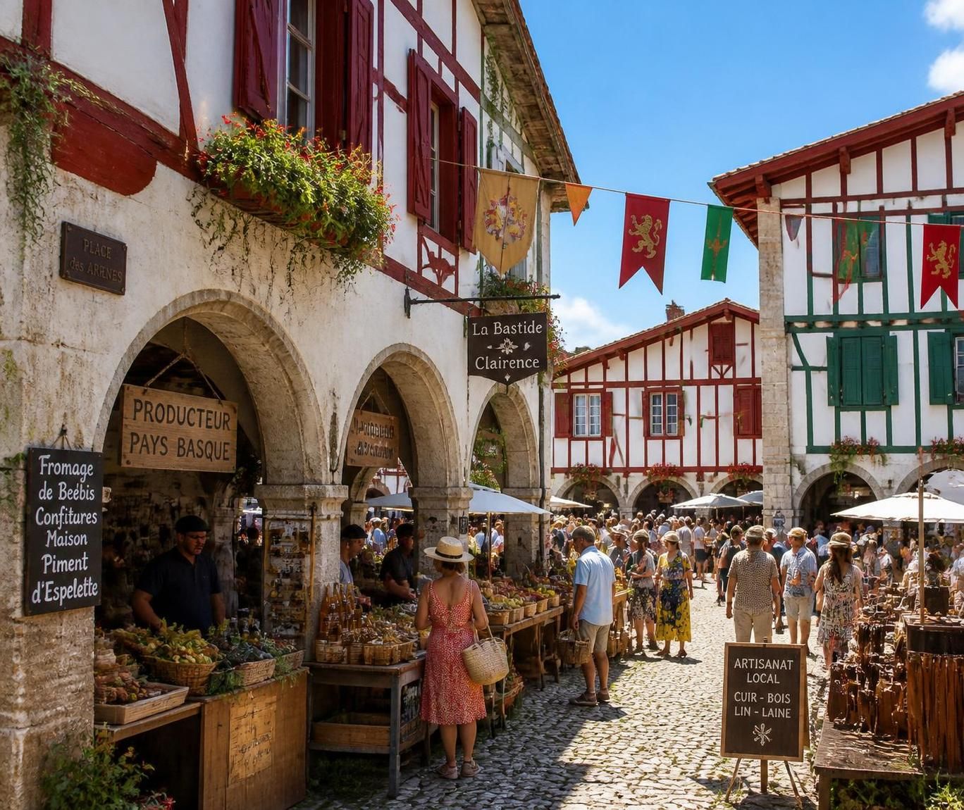 découvrez la bastide-clairence, village-marché emblématique du pays basque, entre bayonne et les collines basques, réputé pour ses producteurs fromagers et son authenticité régionale.