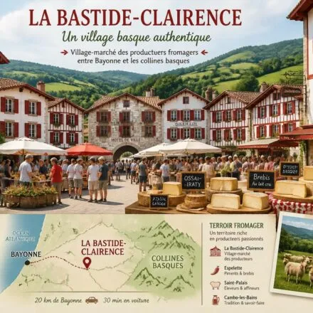 découvrez la bastide-clairence, charmant village-marché au pays basque, réputé pour ses producteurs fromagers authentiques, situé entre bayonne et les collines basques.