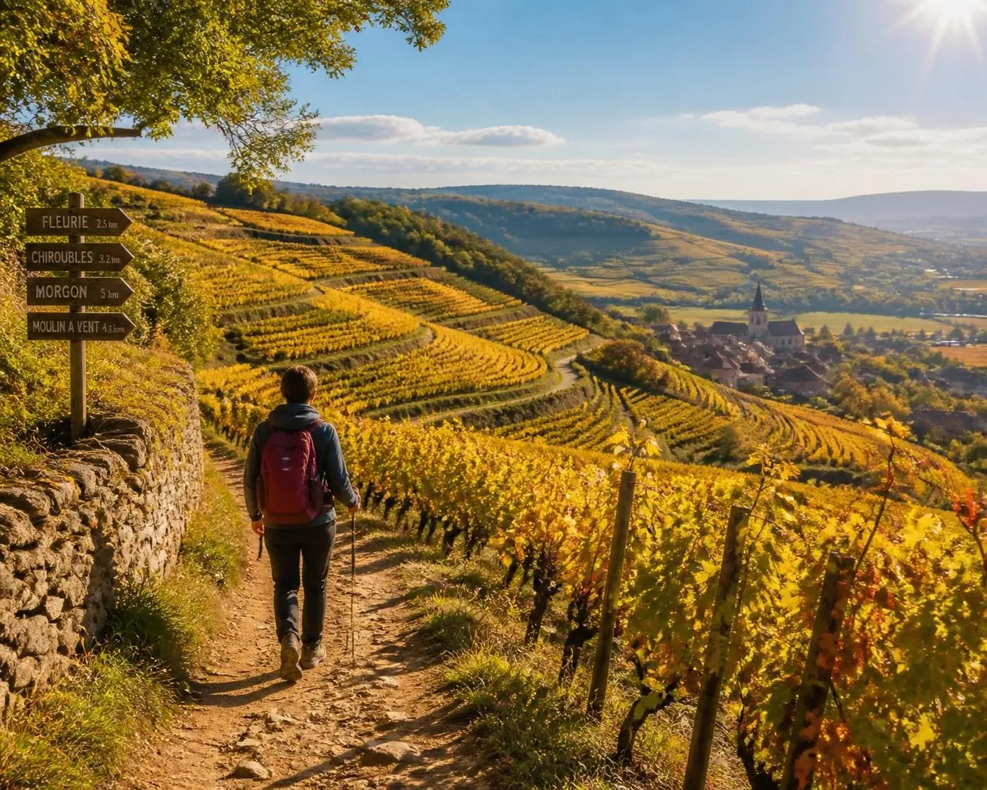 dĂ©couvrez le beaujolais Ă pied en parcourant des sentiers entre vignes, forĂȘts et dĂ©gustez la tome artisanale des monts du beaujolais pour une expĂ©rience authentique.