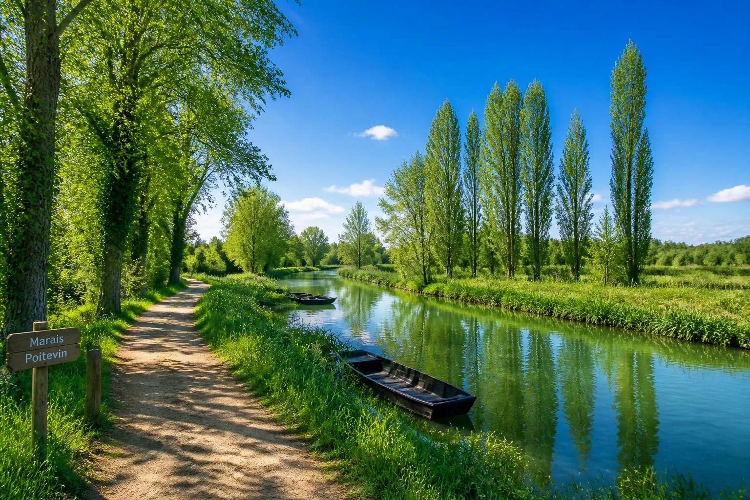 découvrez le marais poitevin à pied dans les deux-sèvres : explorez sentiers entre polders, balades en barque et dégustation du célèbre chabichou du poitou, entre niort et fontenay.
