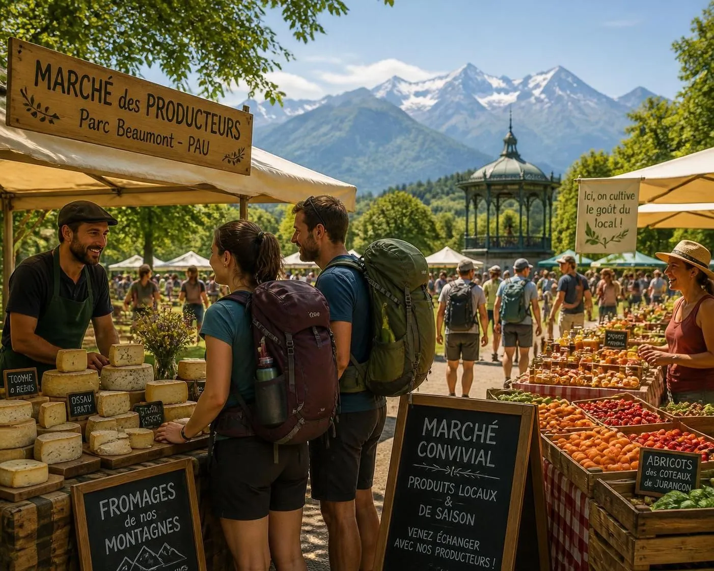 découvrez le marché des producteurs de pau, un rendez-vous incontournable du terroir béarnais, idéal pour les randonneurs des pyrénées-atlantiques à la recherche de produits locaux authentiques.