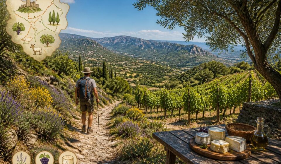 explorez le massif des corbières à pied en suivant les sentiers cathares à travers la garrigue, les vignobles et savourez les fromages de chèvre locaux pour une expérience authentique.