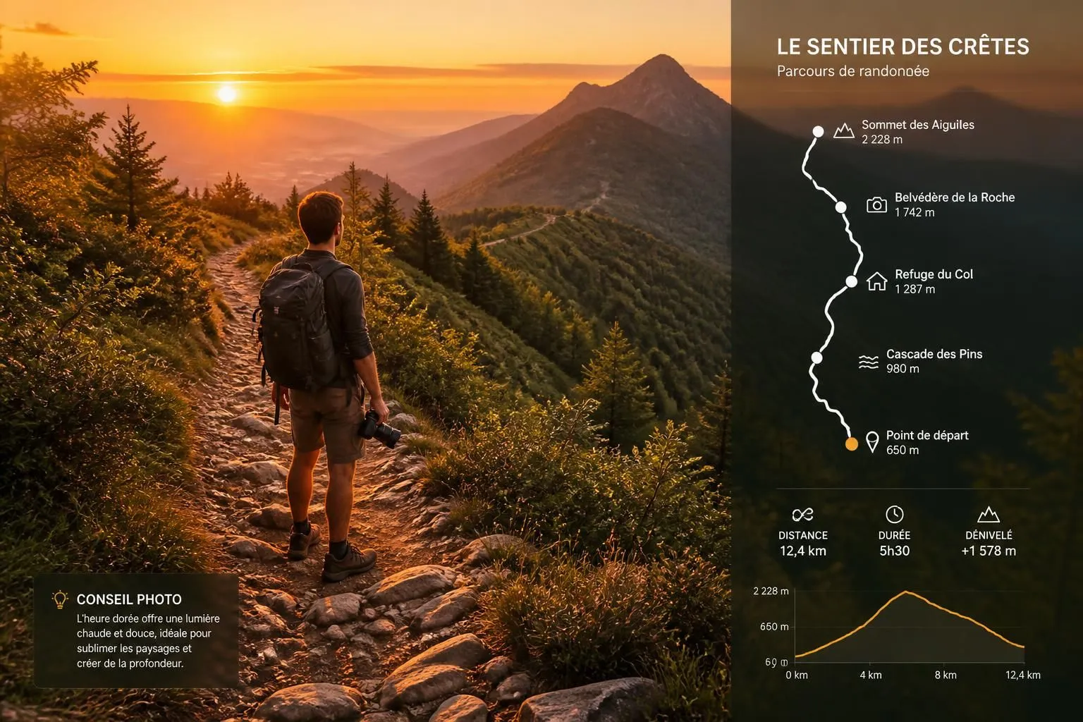 découvrez comment capturer la beauté des paysages en randonnée grâce à la lumière dorée, une composition soignée et un matériel léger adapté aux sentiers.