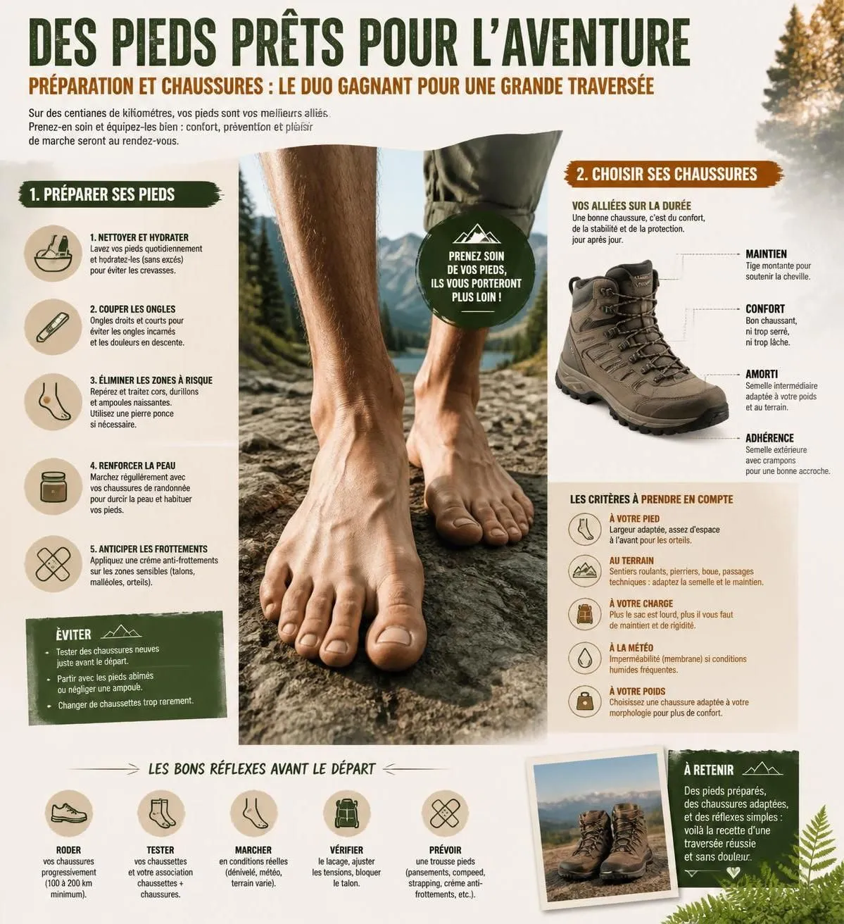 conseils essentiels pour entretenir vos pieds avant et pendant une grande traversée : soins adaptés, choix des chaussettes, et prévention efficace des blessures pour garantir confort et performance.