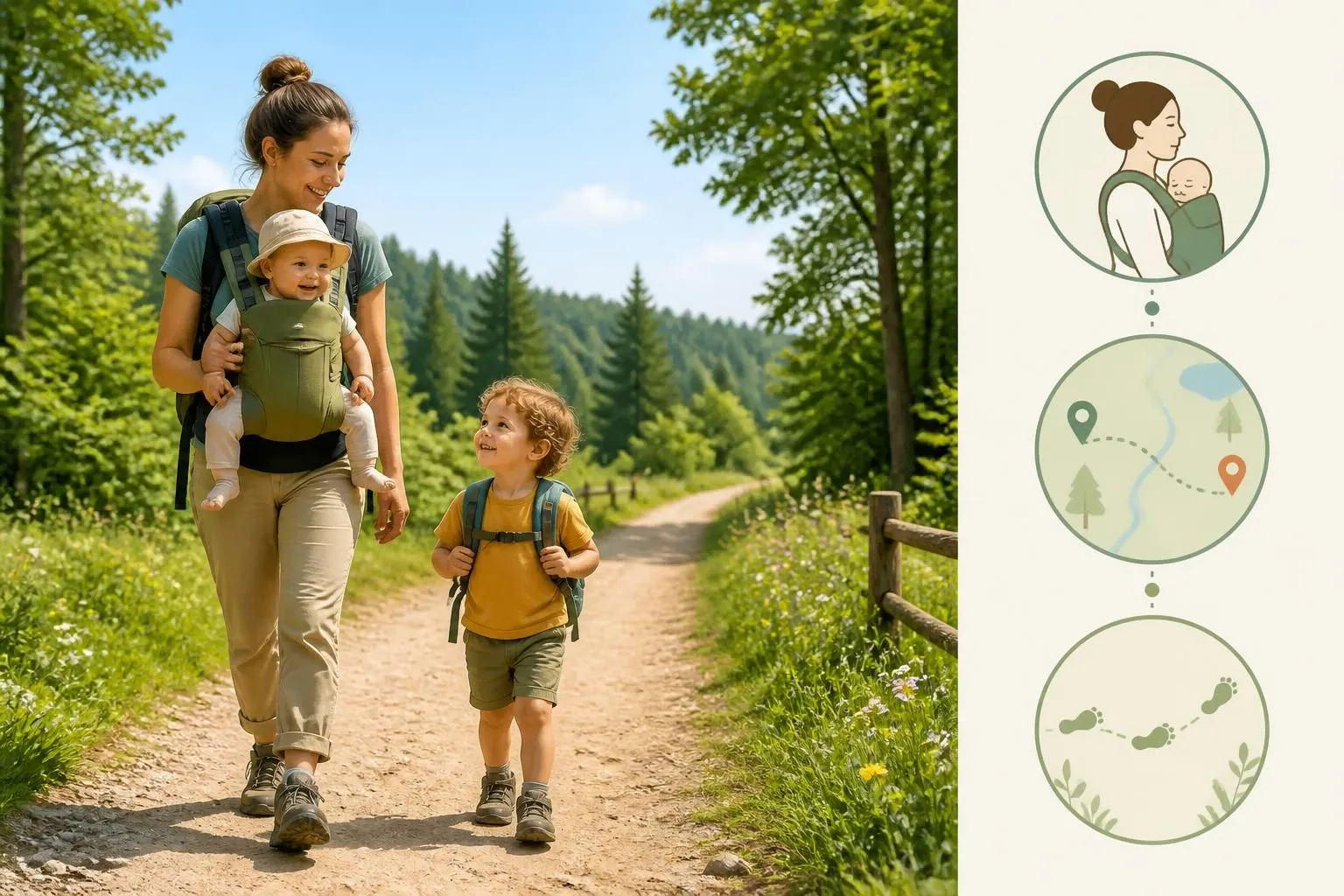 découvrez nos conseils pour randonner avec des enfants de moins de 5 ans : portage adapté, distances raisonnables et rythme adapté pour profiter pleinement de la nature en famille.