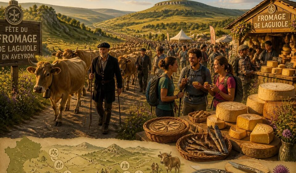 La FĂȘte du Fromage de Laguiole en Aveyron : quand les bergers de l’Aubrac descendent pour les randonneurs dĂ©couvrez la fĂȘte du fromage de laguiole en aveyron, un Ă©vĂ©nement unique oĂč les bergers de l'aubrac cĂ©lĂšbrent leur savoir-faire traditionnel, offrant aux randonneurs une expĂ©rience authentique entre nature et gastronomie.