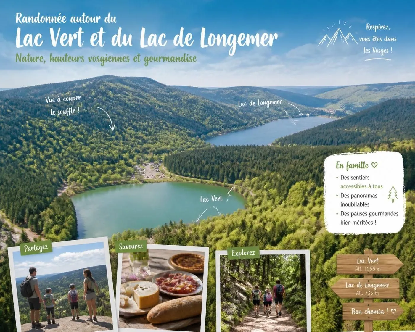 découvrez le lac vert des vosges à xonrupt-longemer, une randonnée incontournable offrant des panoramas des hauteurs vosgiennes et dégustez le munster fermier authentique du ban de la roche.