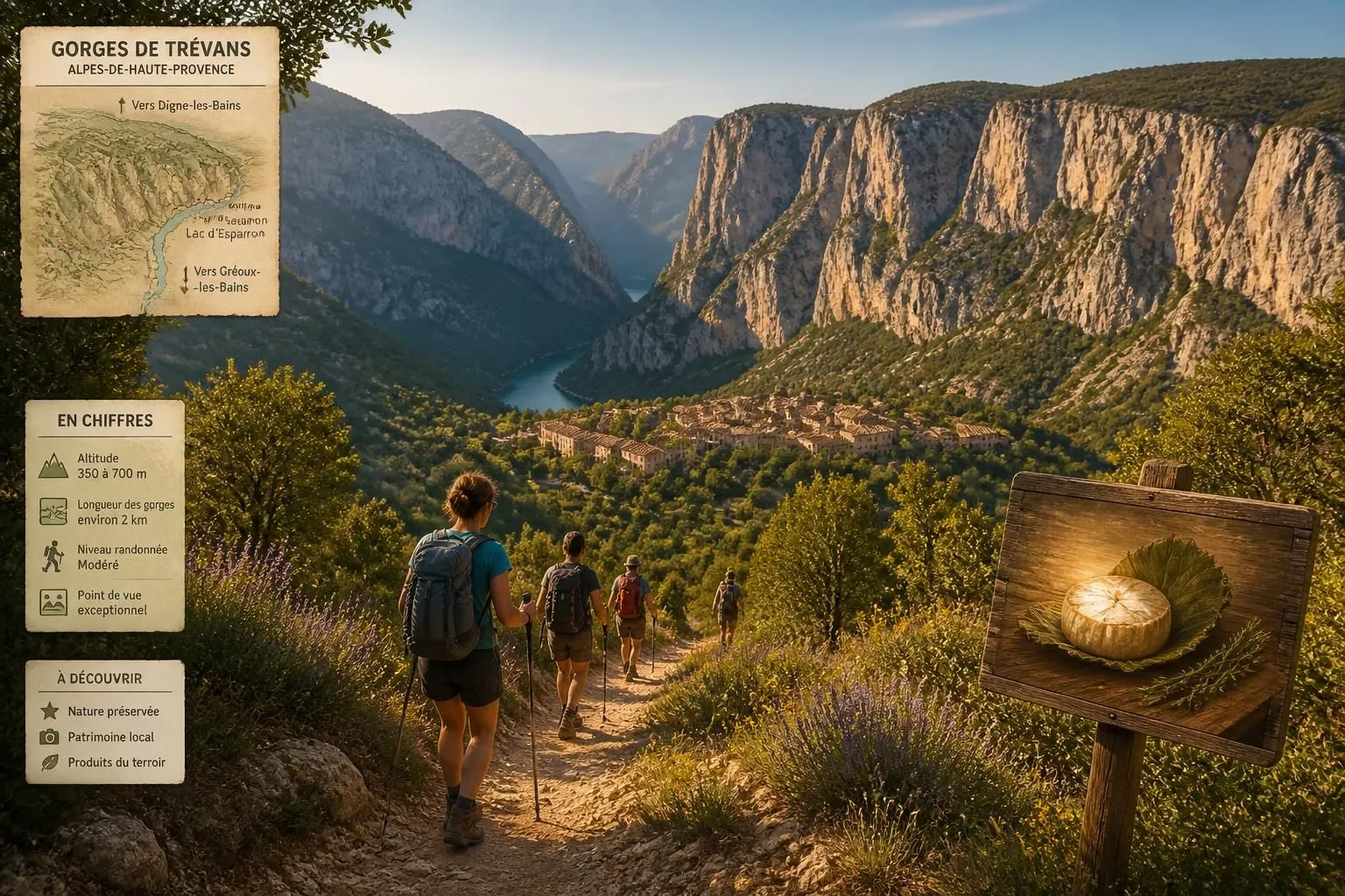 découvrez les magnifiques gorges de trévans dans les alpes de haute-provence, une randonnée pittoresque au-dessus d'esparron-de-verdon, ponctuée par la dégustation des célèbres fromages de chèvre de banon.